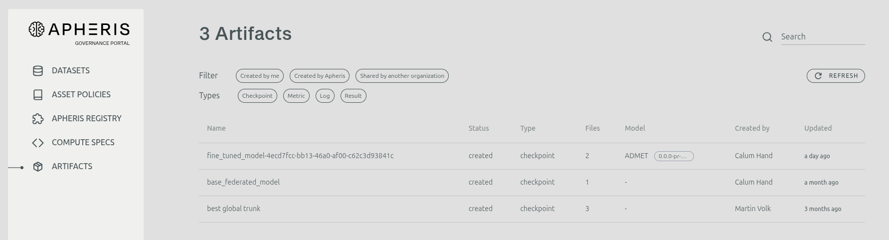 governance-artifacts-list-with-navbar