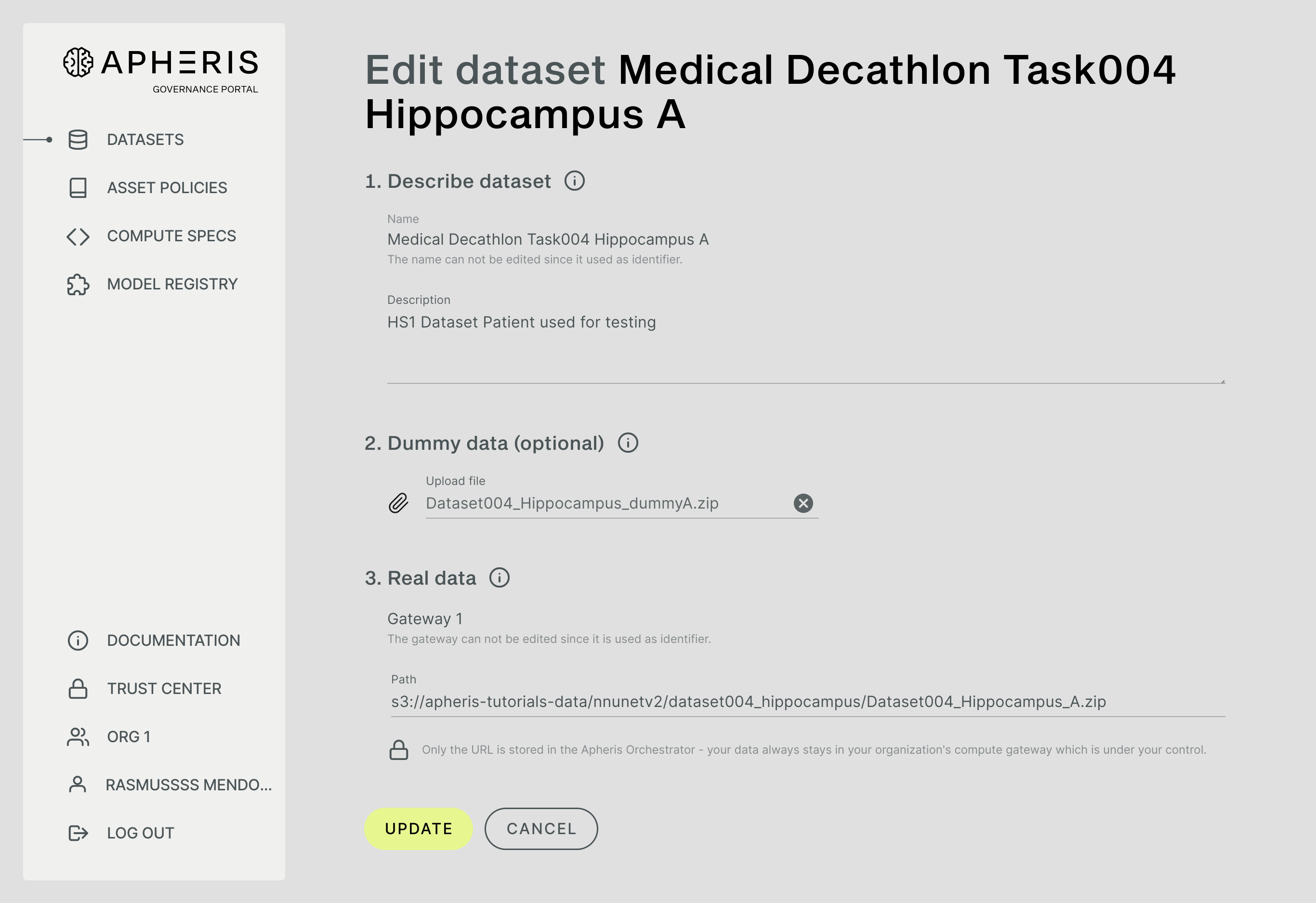 Editing datasets for organizations with multiple gateways