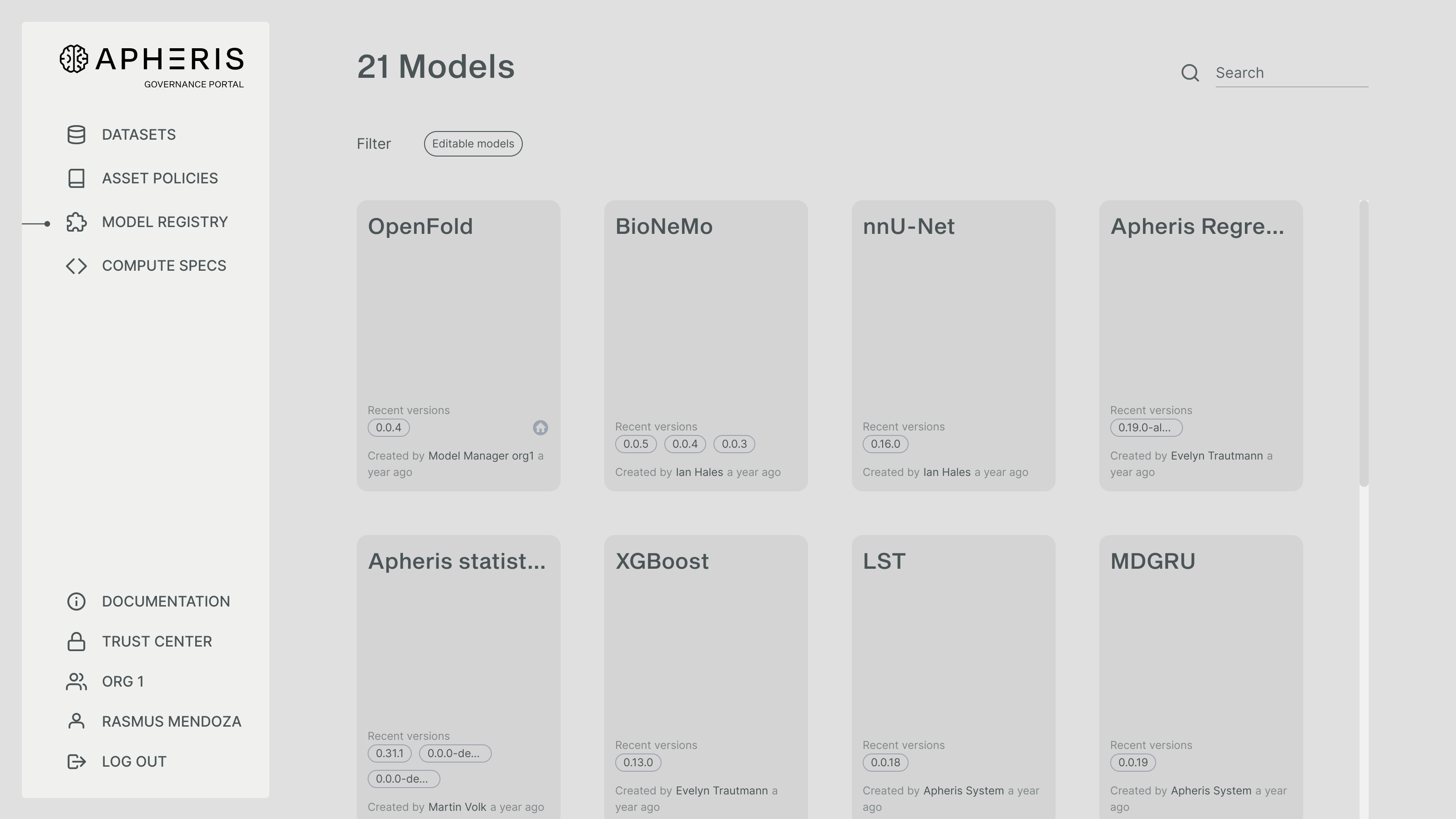 Apheris Model Registry - model list