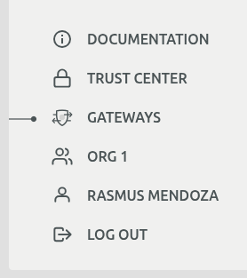 Gateways navigation in the Governance Portal