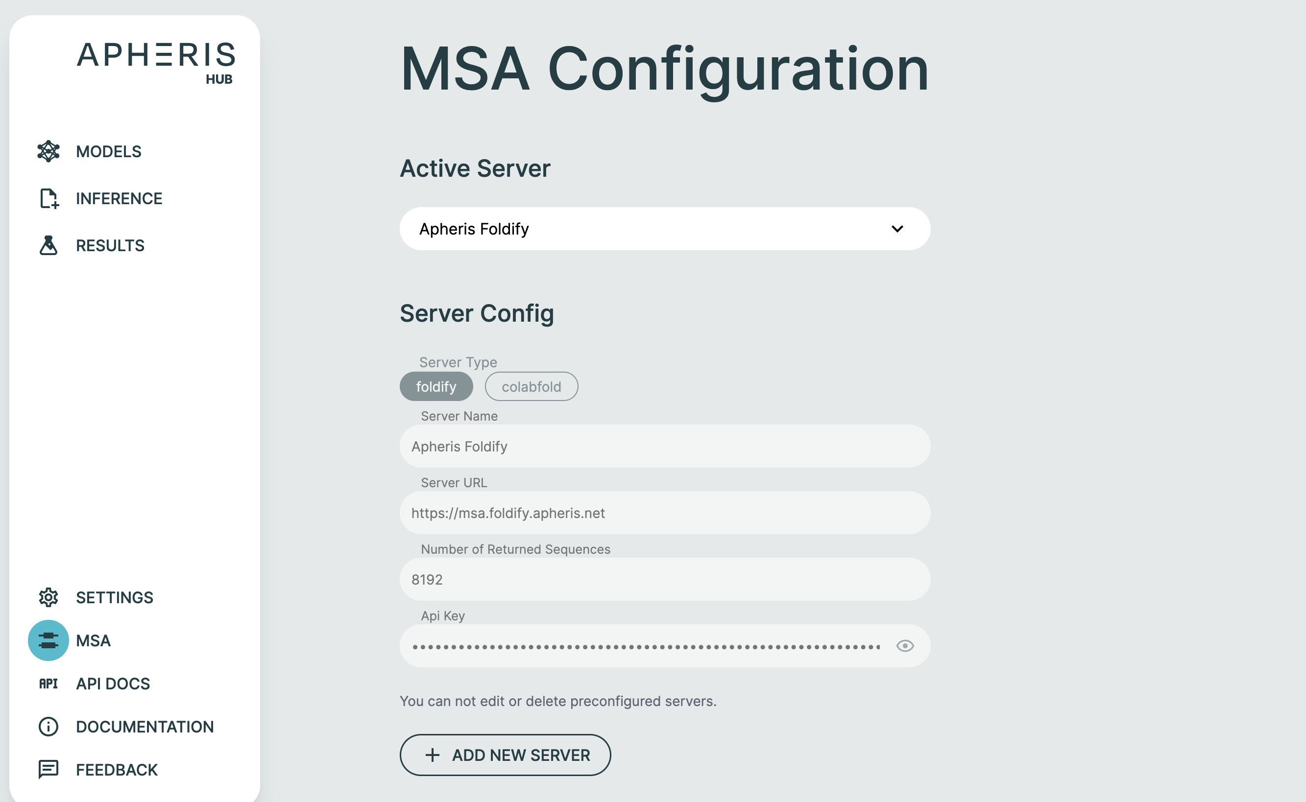 Configuration page for MSAs